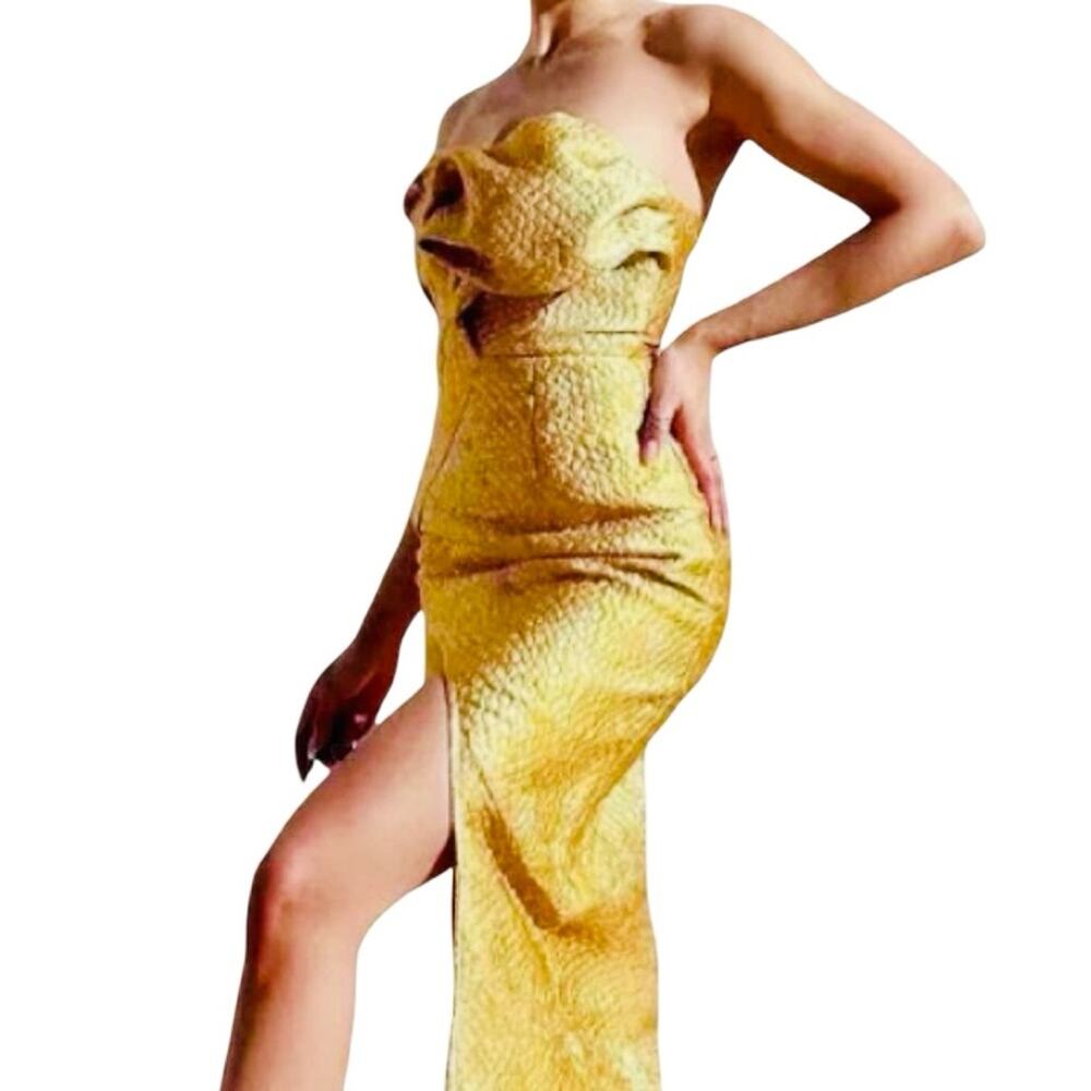 NWT Luxe Gold Asymmetrical Strapless Cocktail Dress Size S